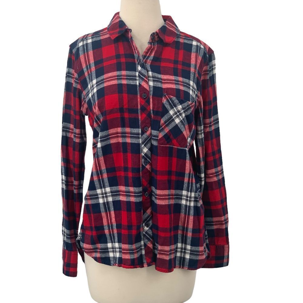 Woolrich Women's Long Sleeve Button Down Shirt Red/Navy Flannel Plaid Size L